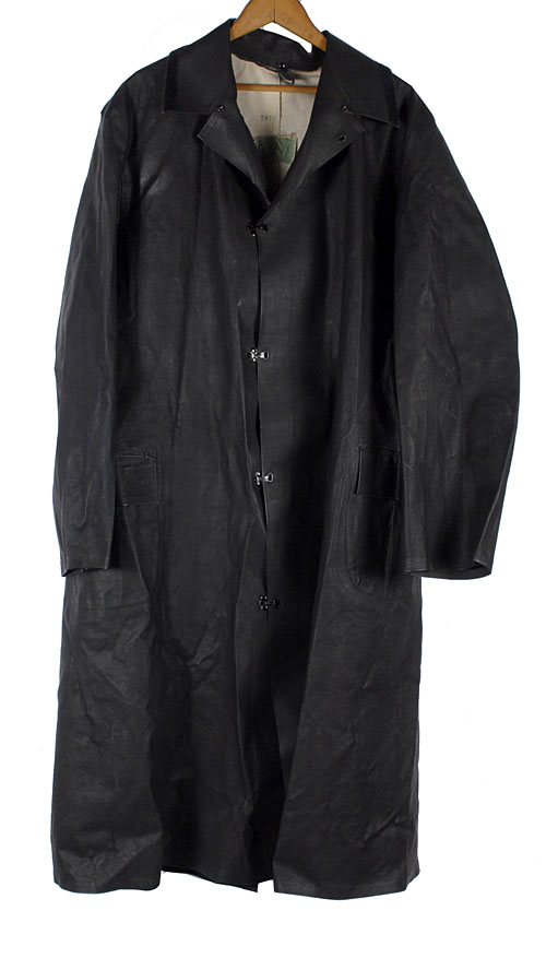 Vintage 40s 50s Black Vulcanized Rubber Raincoat Police Firemen Trench Coat